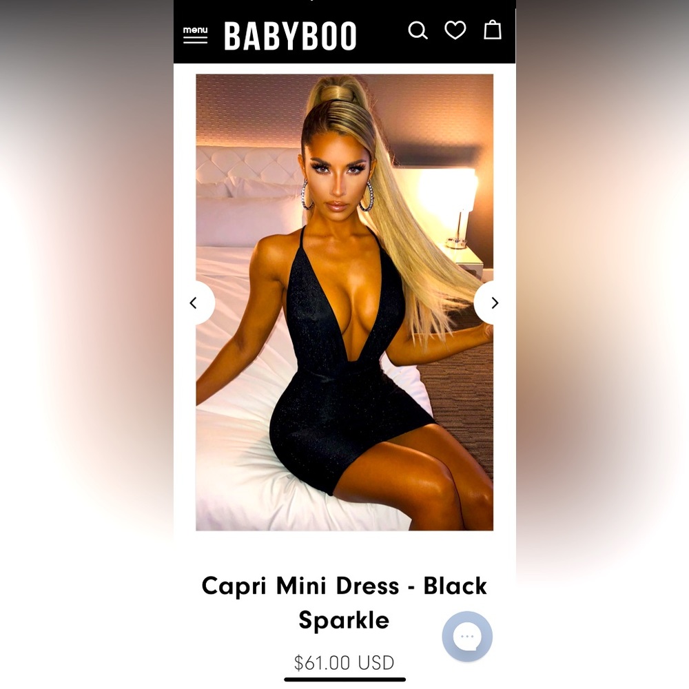 Low cut black mini dress, backless